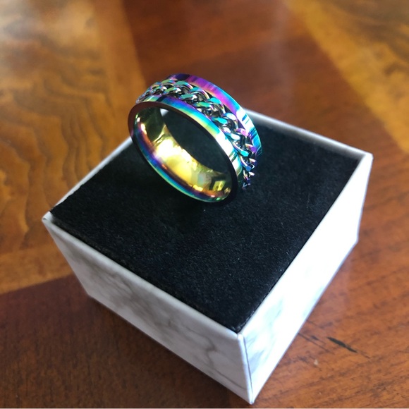 Men’s rainbow titanium steel chain band ring NWT 9 - Picture 7 of 11
